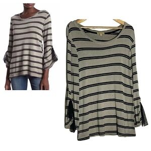 Democracy Striped Bowed-Sleeve Sweater